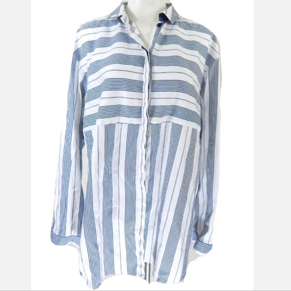 Lafayette 148 New York Striped Button Front Shirt - Picture 1 of 3